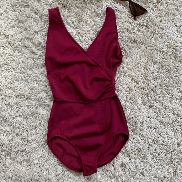 Vintage Other - VTG 90’s Maroon Wrap Style One Piece Bathing Suit